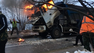 На трассе у деревни Ручьи сгорел большегруз