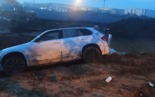 Водитель BMW снес бетонный столб и вылетел в кювет в Петербурге