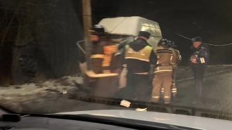 Спасатели в Петергофе вырезали водителя из фургона, угодившего в световую опору