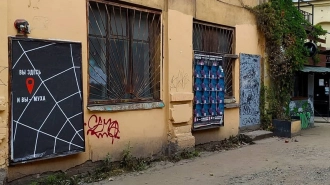 На стене одного из домов Петербурга появилась паутина в виде арт-объекта