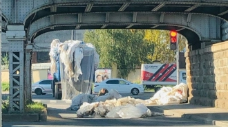 Грузовик потерял "парашют" под мостом на Боровой улице