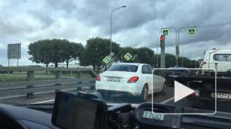 В Петербурге ураган повалил на автобус знак пешеходного перехода и сломал светофор