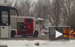 Появилось видео, как в Подмосковье полыхает микроавтобус с пассажирами внутри