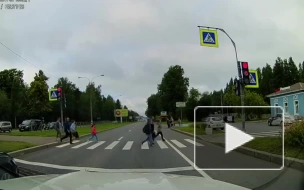 Видео: на пешеходном переходе мотоциклист сбил двух петербуржцев в Репино