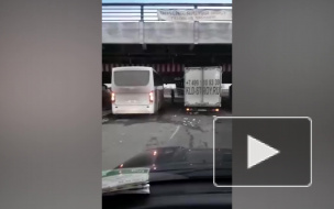 У "Моста глупости" удачный день – после "Газели" под ним застрял автобус