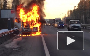 На Мурманском шоссе сгорел грузовик Volvo