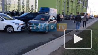 Видео: На Муринской дороге машины объезжают ДТП по тротуару