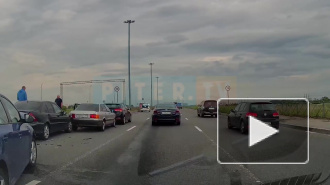 Видео: на пересечении Софийского и Усть-Ижорского шоссе собрался паровозик из 5 машин