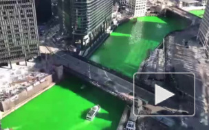 Река Чикаго окрасилась в изумрудно-зеленый цвет