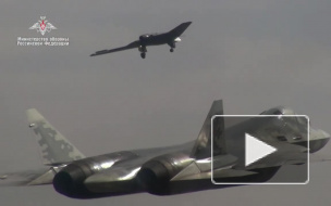 Минобороны опубликовало видео первого совместного полета БЛА "Охотник" с истребителем Су-57