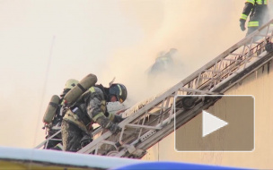 В Петербурге сгорел ангар автомастерской с машинами на Московском шоссе