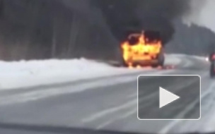 Видео: Под Тюменью загорелся автобус со школьниками
