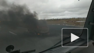 На КАД под Кронштадтом загорелась легковушка