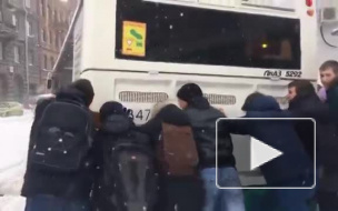 Занесенный снегом Петербург снова стоит в многокилометровых пробках