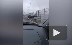 Видео: иномарка пробила дорожное ограждение и опрокинулась на Таллинском шоссе
