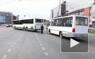 Авария двух автобусов собрала пробку на Заневском