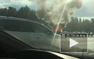 Появилось видео массового ДТП с пожаром на КАД 